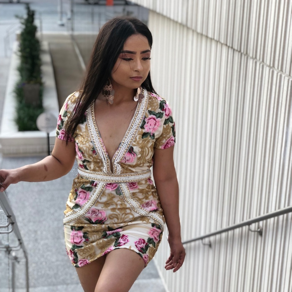 Embroidered dress low cut